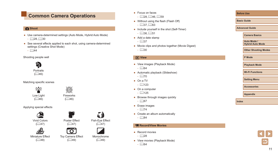 Common camera operations | Canon PowerShot ELPH 360 HS Digital Camera (Silver) User Manual | Page 11 / 157