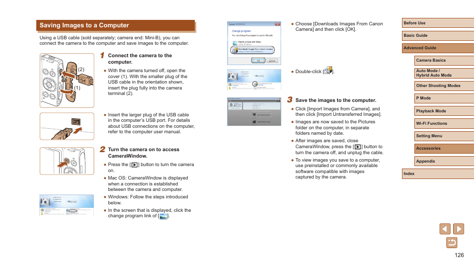 Saving images to a computer | Canon PowerShot ELPH 360 HS Digital Camera (Silver) User Manual | Page 126 / 157