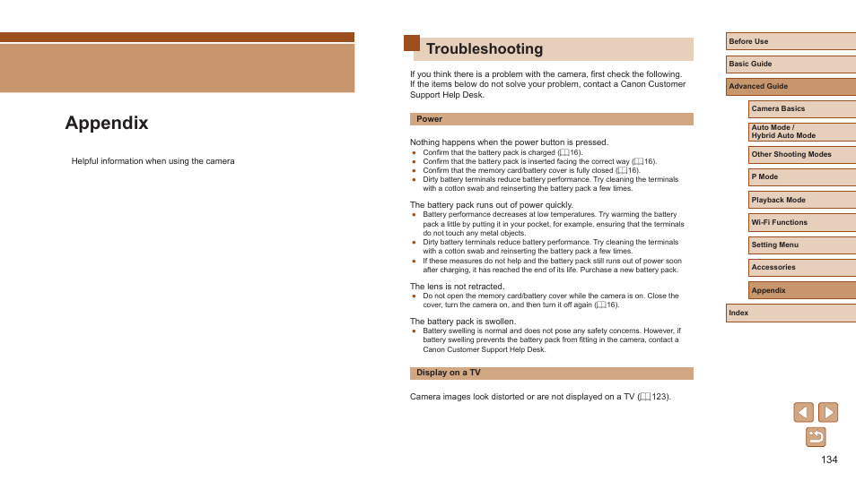 Appendix, Troubleshooting | Canon PowerShot ELPH 360 HS Digital Camera (Silver) User Manual | Page 134 / 157