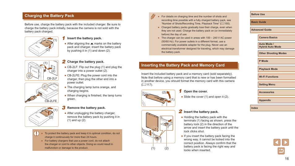 Charging the battery pack | Canon PowerShot ELPH 360 HS Digital Camera (Silver) User Manual | Page 16 / 157
