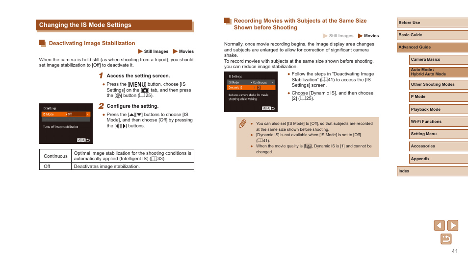 Changing the is mode settings, 41). in | Canon PowerShot ELPH 360 HS Digital Camera (Silver) User Manual | Page 41 / 157