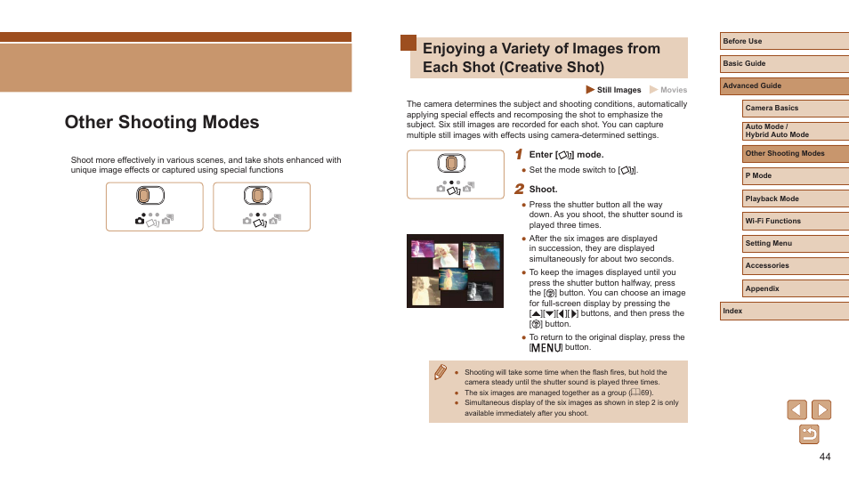 Other shooting modes | Canon PowerShot ELPH 360 HS Digital Camera (Silver) User Manual | Page 44 / 157