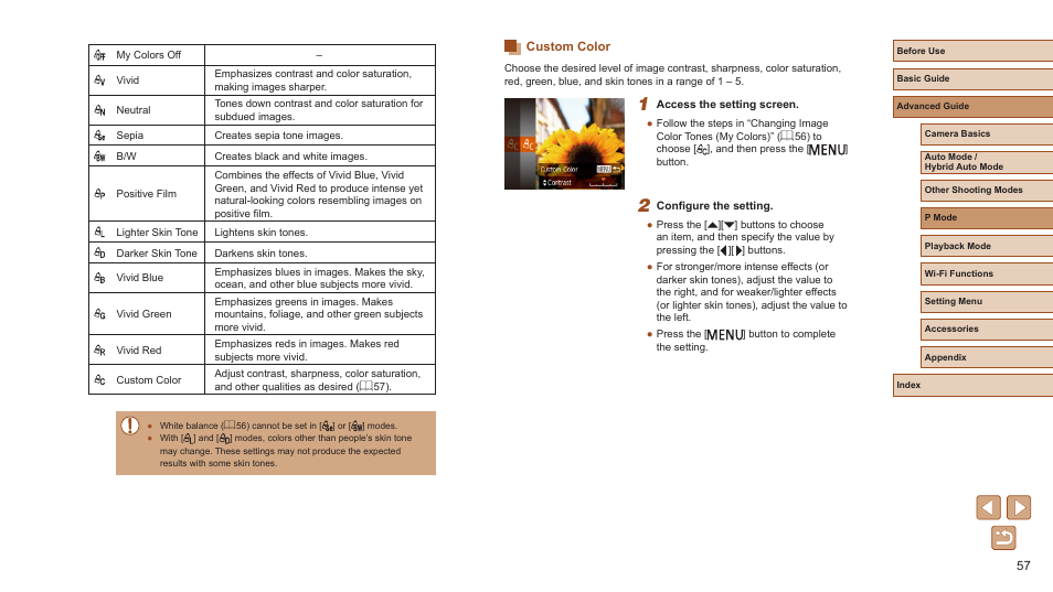 Custom color | Canon PowerShot ELPH 360 HS Digital Camera (Silver) User Manual | Page 57 / 157