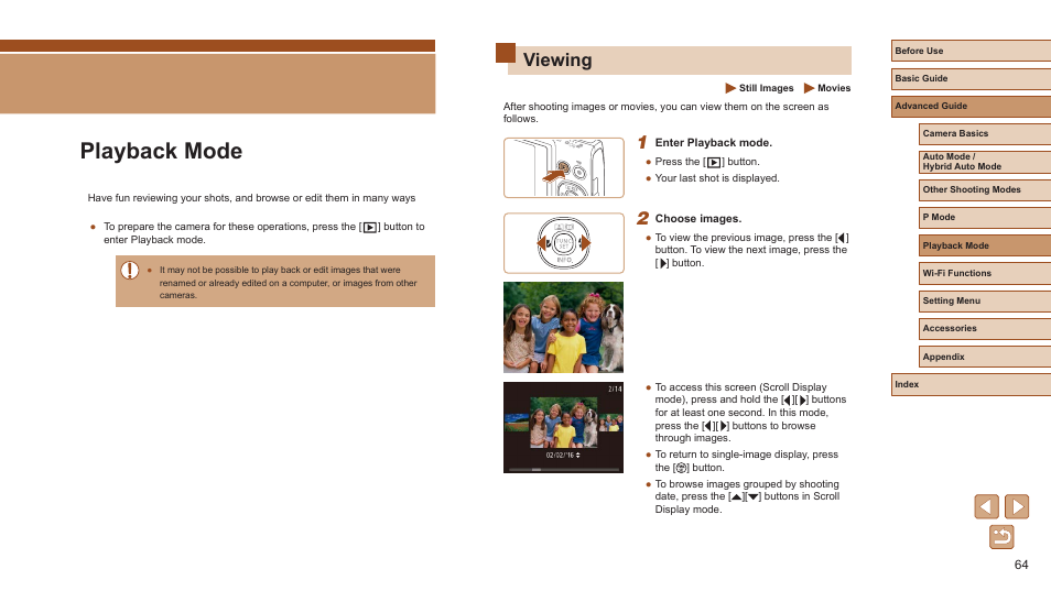 Playback mode, Viewing | Canon PowerShot ELPH 360 HS Digital Camera (Silver) User Manual | Page 64 / 157