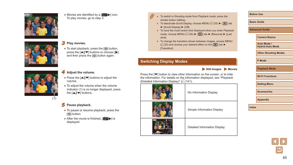 Switching display modes | Canon PowerShot ELPH 360 HS Digital Camera (Silver) User Manual | Page 65 / 157
