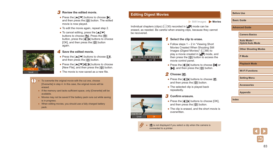 Editing digest movies | Canon PowerShot ELPH 360 HS Digital Camera (Silver) User Manual | Page 83 / 157