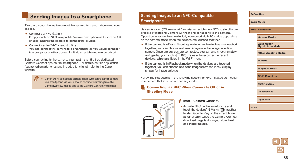 Sending images to a smartphone, Sending images to an nfc-compatible smartphone | Canon PowerShot ELPH 360 HS Digital Camera (Silver) User Manual | Page 88 / 157