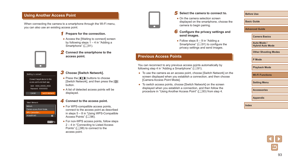 Using another access point previous access points, Previous access points, Using another access point | Canon PowerShot ELPH 360 HS Digital Camera (Silver) User Manual | Page 93 / 157