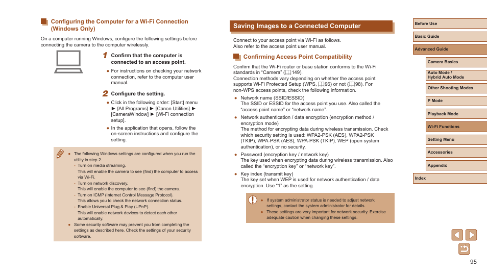 Saving images to a connected computer, Confirming access point compatibility | Canon PowerShot ELPH 360 HS Digital Camera (Silver) User Manual | Page 95 / 157