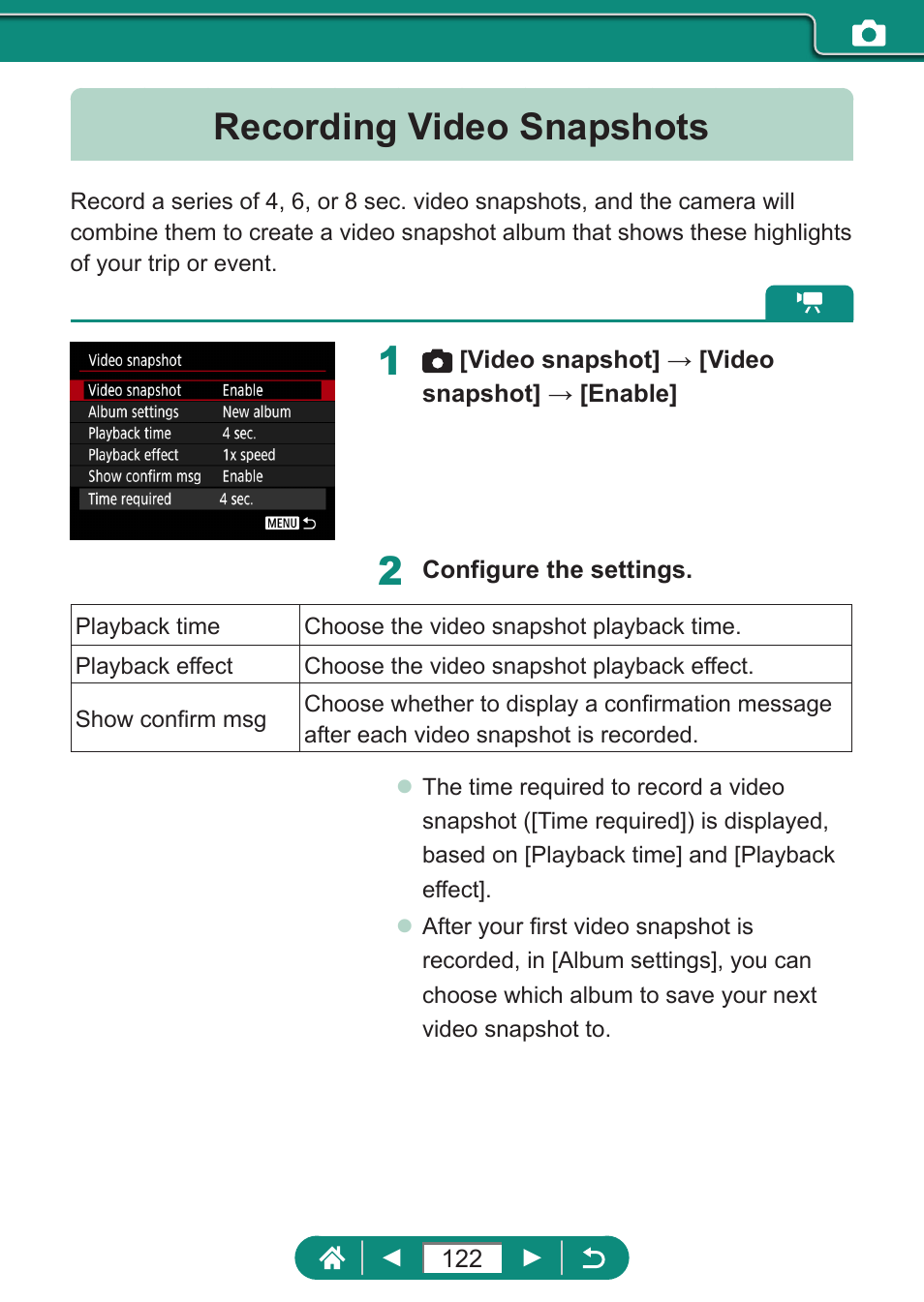 Recording video snapshots, Snapshots, 122), time-lapse movies | Canon PowerShot SX70 HS Digital Camera User Manual | Page 122 / 289