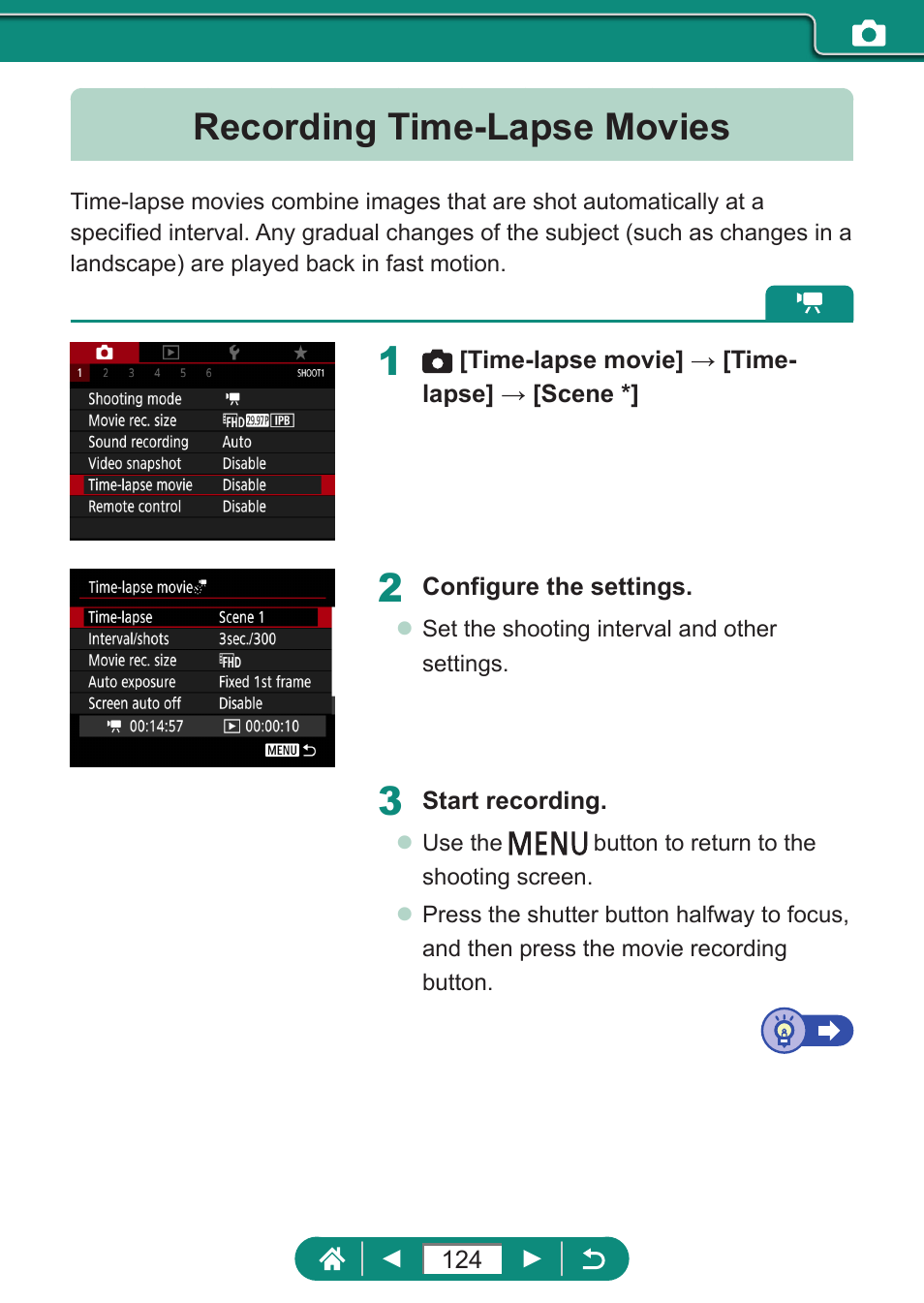 Recording time-lapse movies, 124), and more | Canon PowerShot SX70 HS Digital Camera User Manual | Page 124 / 289