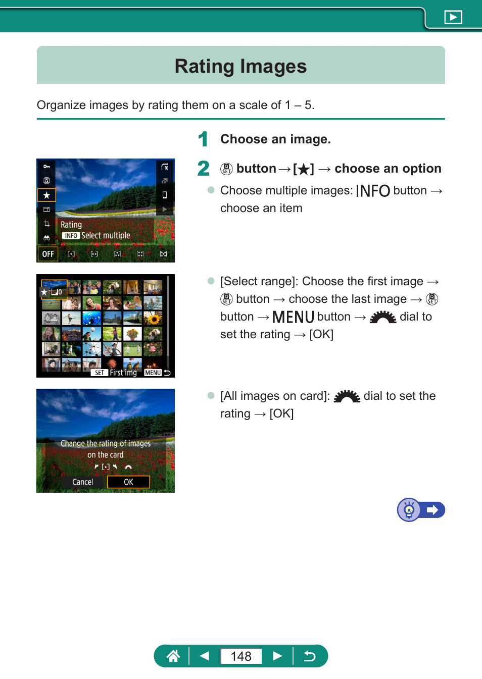 Rating images | Canon PowerShot SX70 HS Digital Camera User Manual | Page 148 / 289