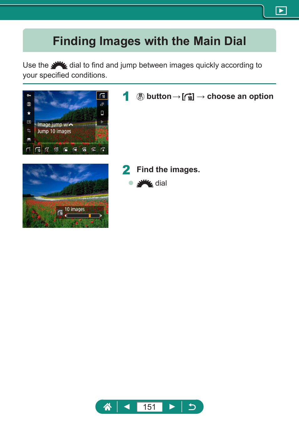 Finding images with the main dial | Canon PowerShot SX70 HS Digital Camera User Manual | Page 151 / 289