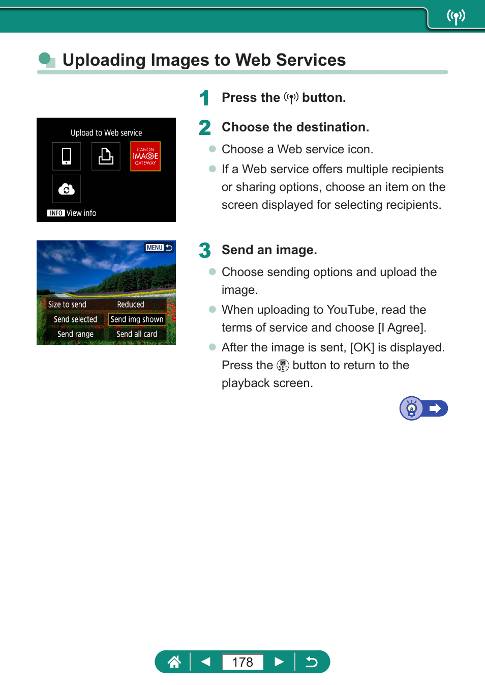 Uploading images to web services | Canon PowerShot SX70 HS Digital Camera User Manual | Page 178 / 289