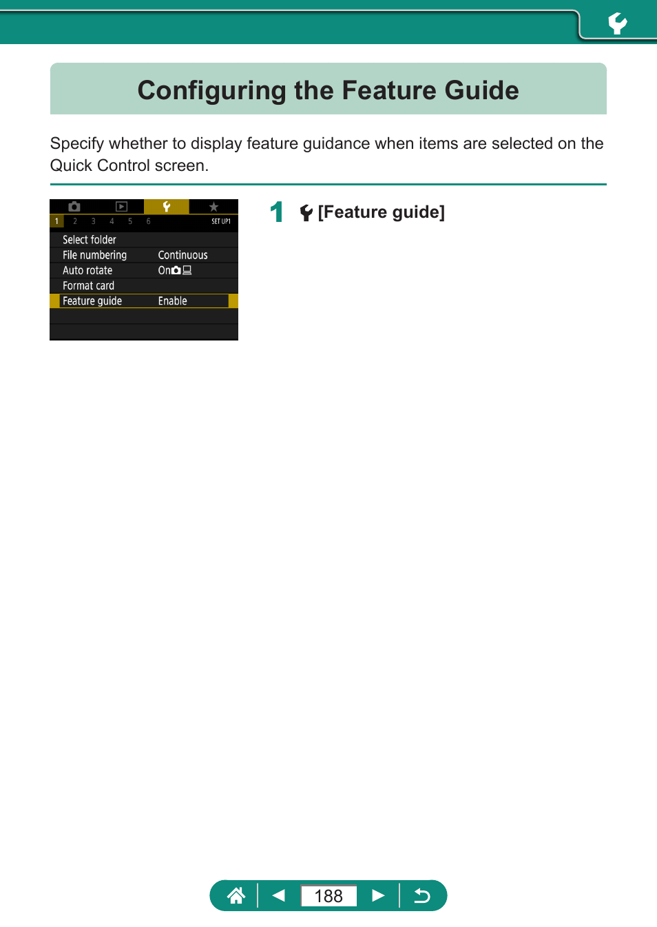 Configuring the feature guide | Canon PowerShot SX70 HS Digital Camera User Manual | Page 188 / 289
