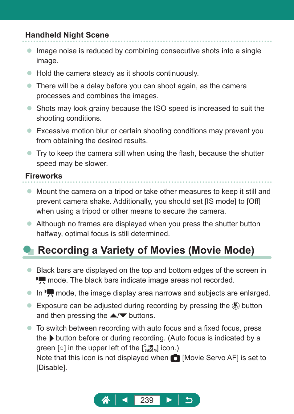 Recording a variety of movies (movie mode) | Canon PowerShot SX70 HS Digital Camera User Manual | Page 239 / 289