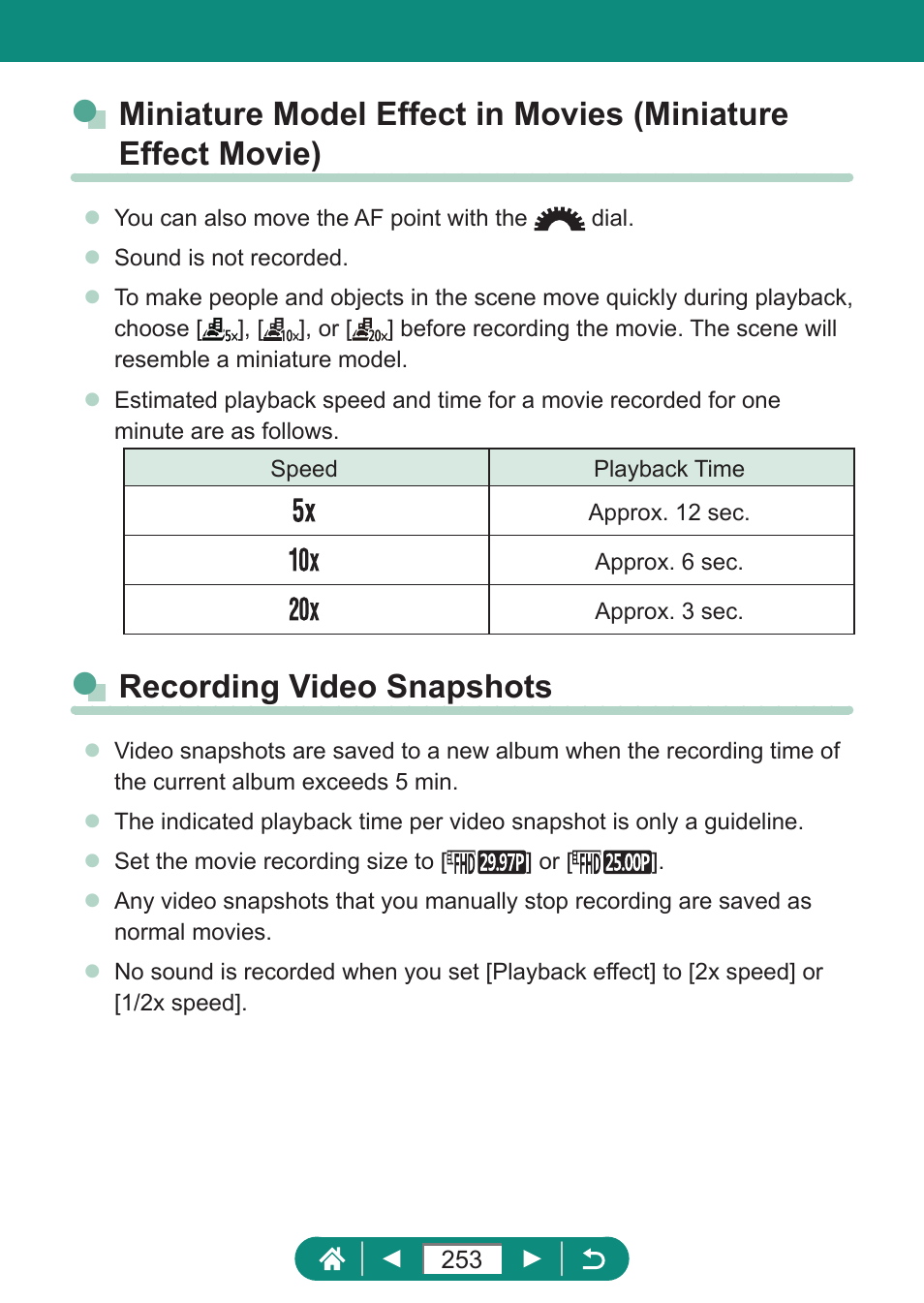 Recording video snapshots | Canon PowerShot SX70 HS Digital Camera User Manual | Page 253 / 289