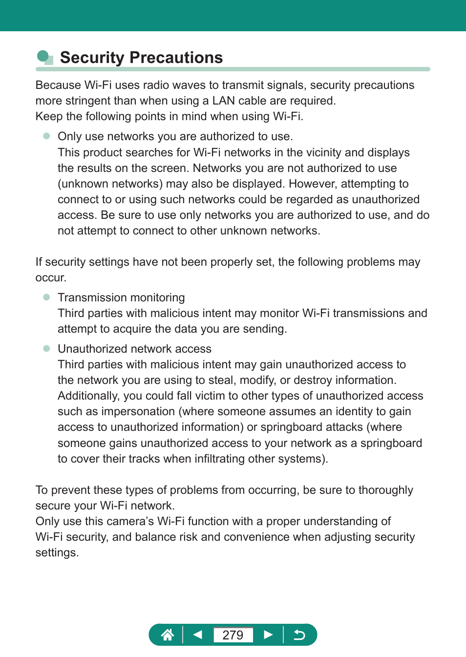 Security precautions | Canon PowerShot SX70 HS Digital Camera User Manual | Page 279 / 289