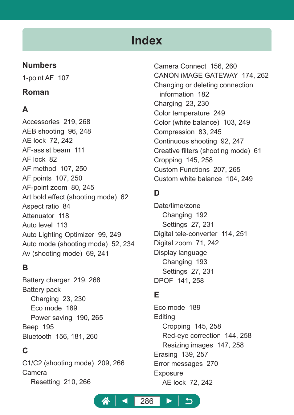 Index | Canon PowerShot SX70 HS Digital Camera User Manual | Page 286 / 289