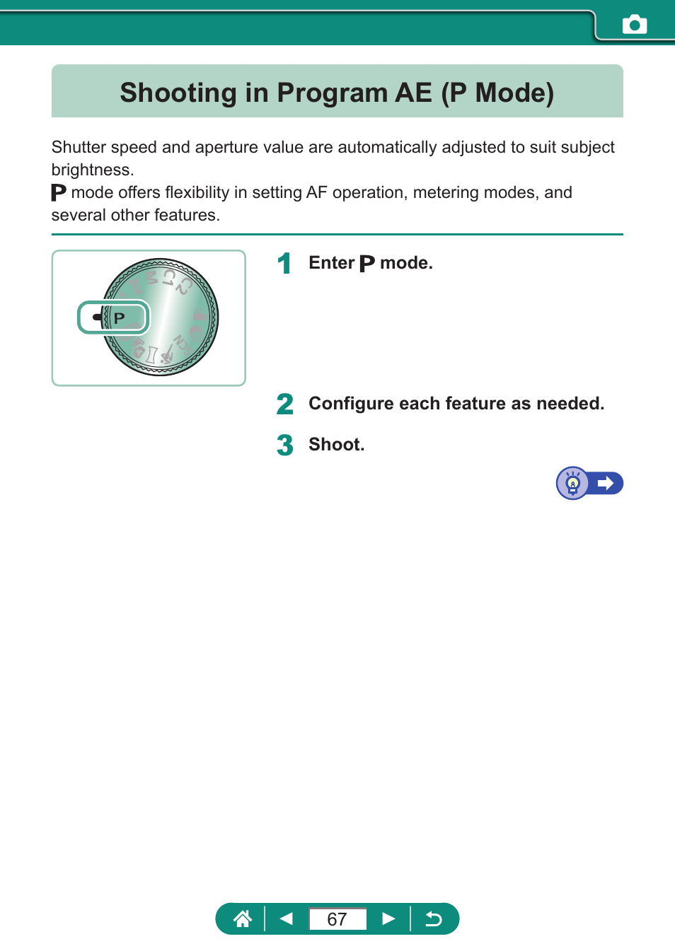 Shooting in program ae (p mode) | Canon PowerShot SX70 HS Digital Camera User Manual | Page 67 / 289