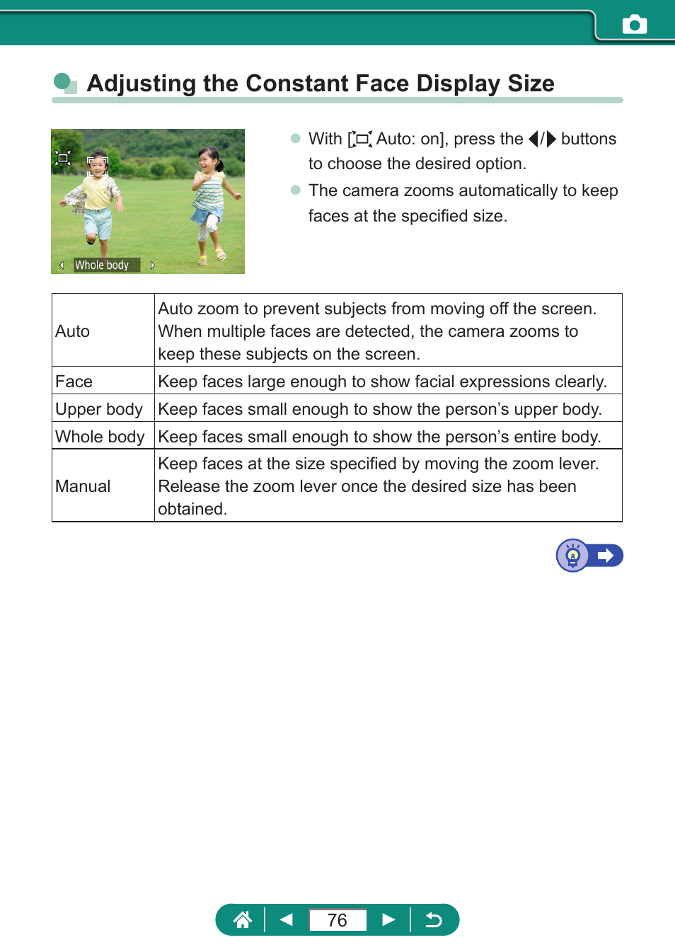 Adjusting the constant face display size | Canon PowerShot SX70 HS Digital Camera User Manual | Page 76 / 289