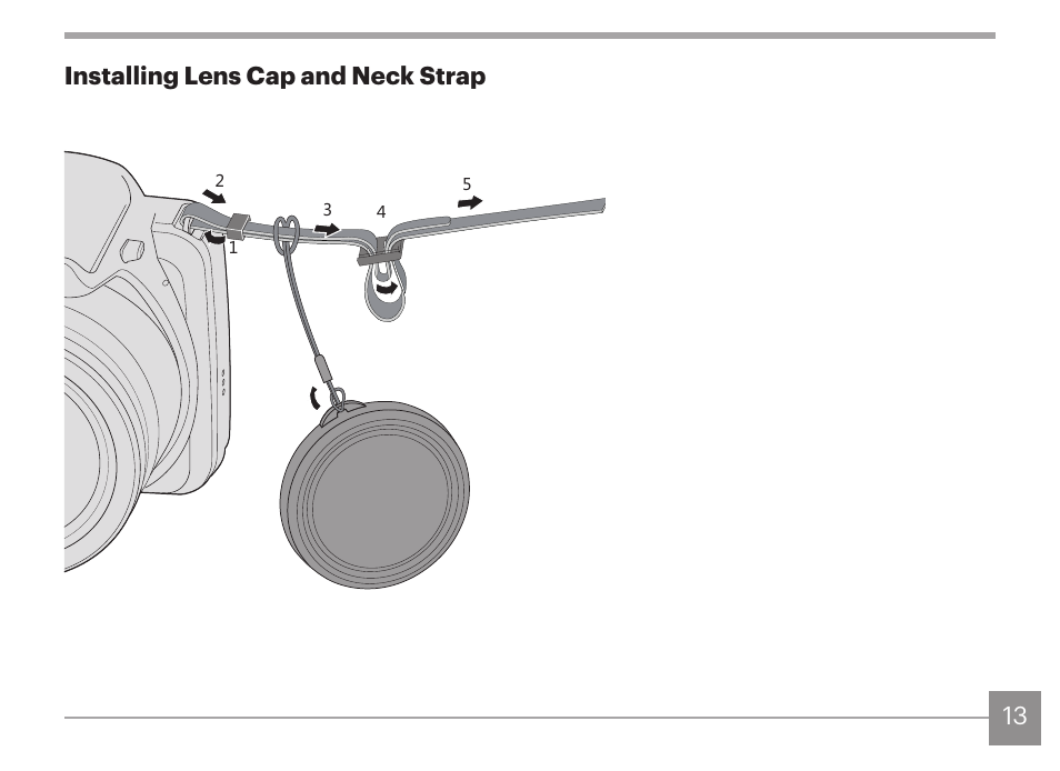 13 installing lens cap and neck strap | Kodak PIXPRO AZ425 Digital Camera (Black) User Manual | Page 14 / 94