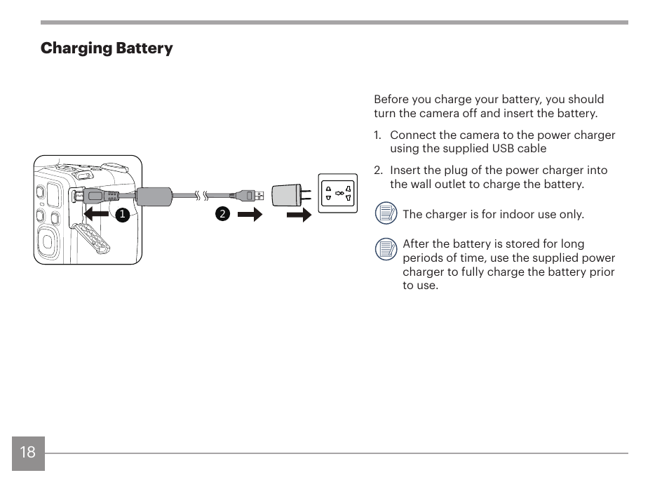 18 charging battery | Kodak PIXPRO AZ425 Digital Camera (Black) User Manual | Page 19 / 94