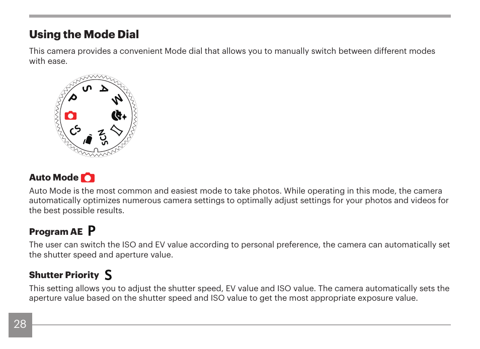 28 using the mode dial | Kodak PIXPRO AZ425 Digital Camera (Black) User Manual | Page 29 / 94