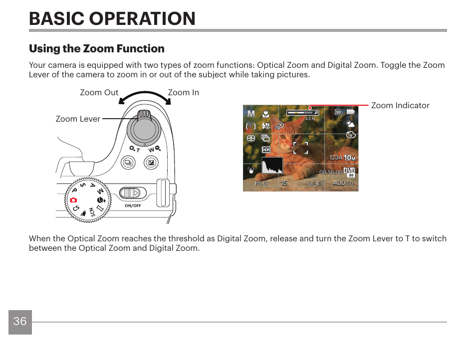 Basic operation, 36 using the zoom function | Kodak PIXPRO AZ425 Digital Camera (Black) User Manual | Page 37 / 94