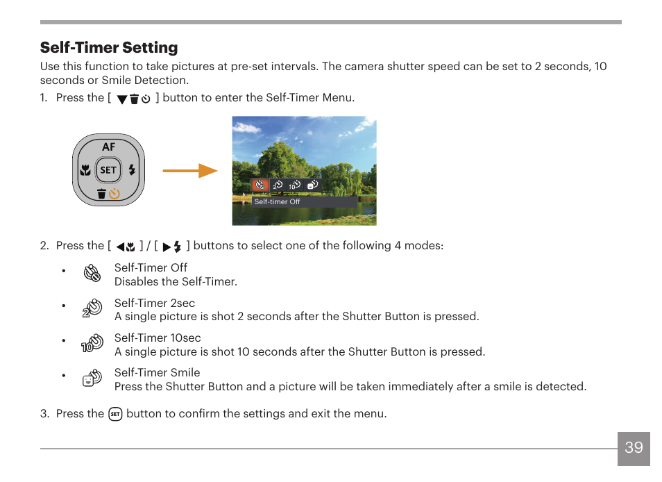 39 self-timer setting | Kodak PIXPRO AZ425 Digital Camera (Black) User Manual | Page 40 / 94