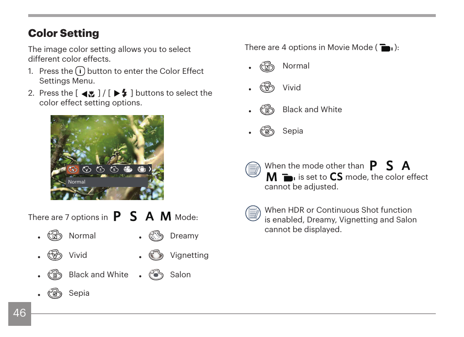 46 color setting | Kodak PIXPRO AZ425 Digital Camera (Black) User Manual | Page 47 / 94