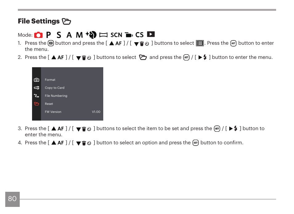 80 file settings | Kodak PIXPRO AZ425 Digital Camera (Black) User Manual | Page 81 / 94