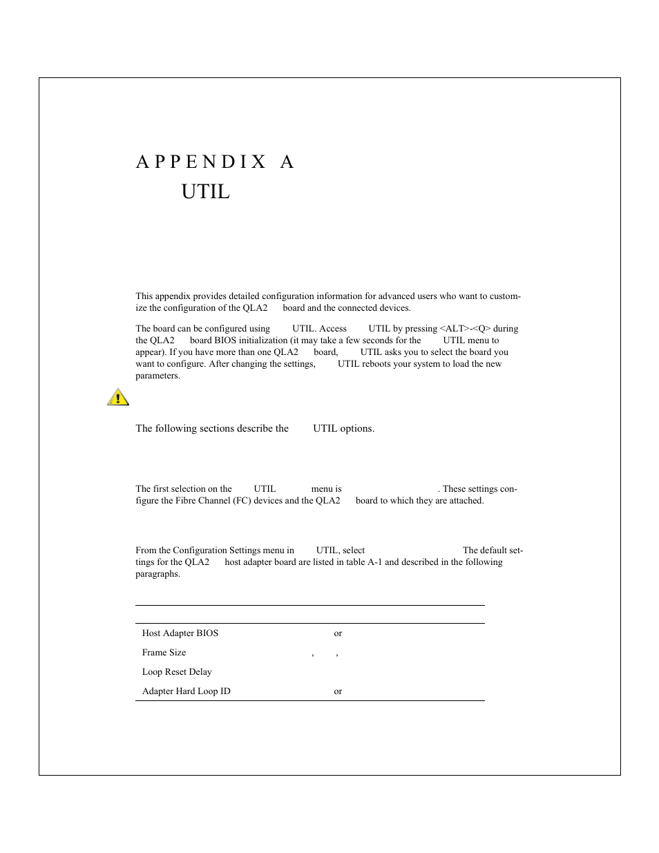 Fast!util, Introduction, Configuration settings | Host adapter settings, Setting, Options, Default, Table a-1, Fast! util | Dell 2200F User Manual | Page 15 / 37