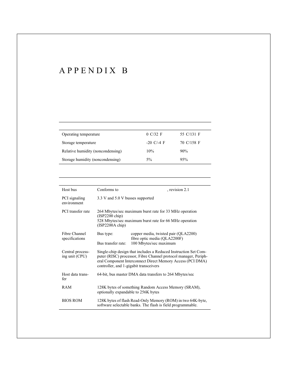 Specifications, Environment, Minimum | Maximum, Type, Specification, Table b-1, Table b-2 | Dell 2200F User Manual | Page 17 / 37