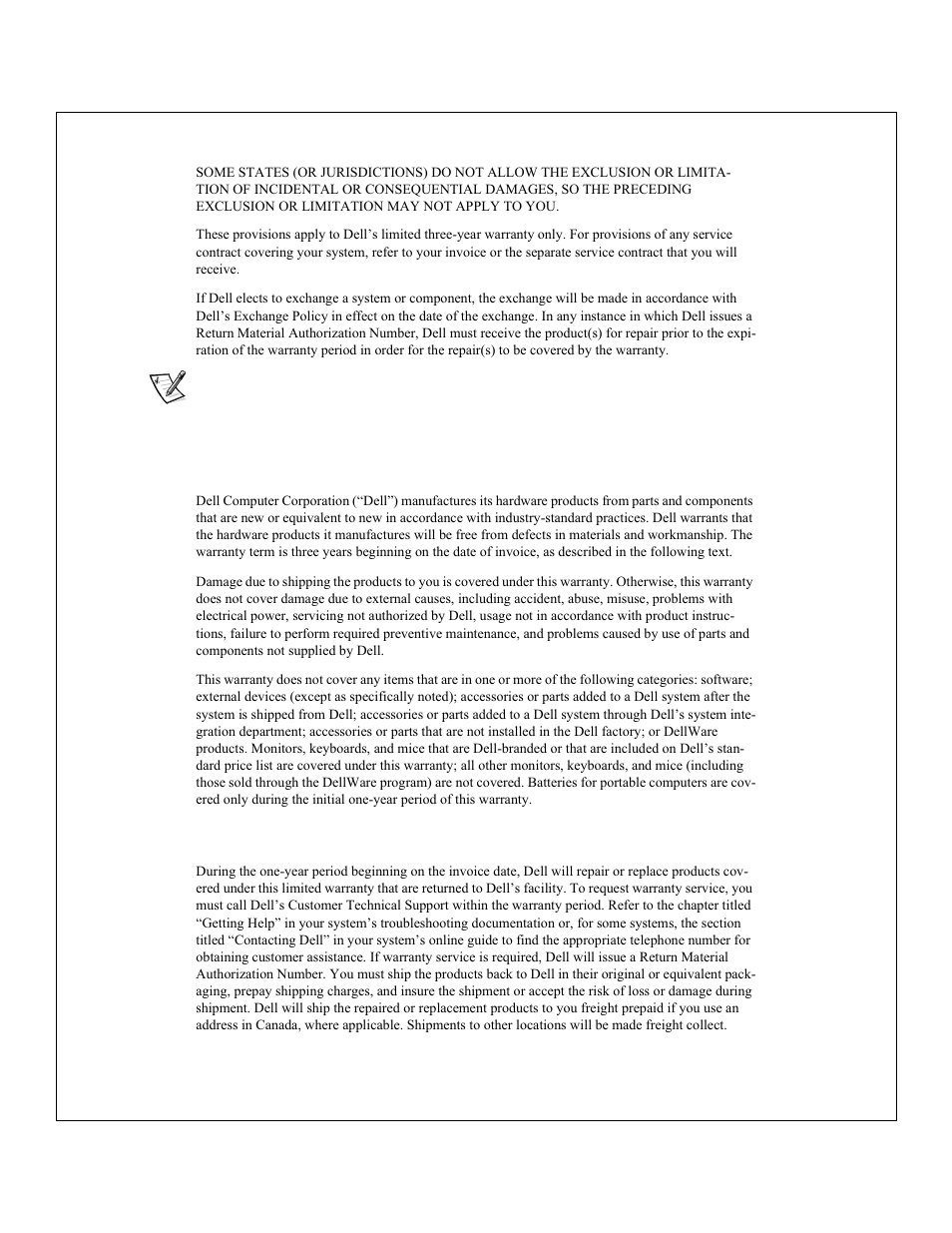 Limited three-year warranty (canada only), Coverage during year one | Dell 2200F User Manual | Page 31 / 37