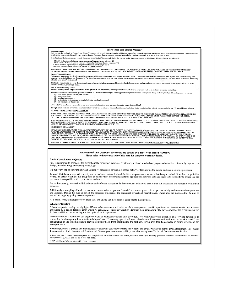 Intel® warranty statement (u.s. and canada only) | Dell 2200F User Manual | Page 34 / 37