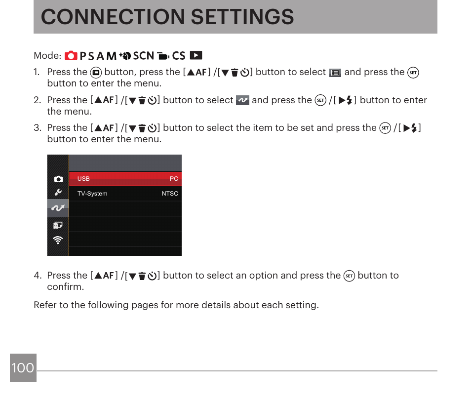 Connection settings | Kodak PIXPRO AZ528 Digital Camera (Black) User Manual | Page 101 / 123