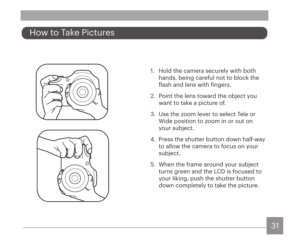 How to take pictures | Kodak PIXPRO AZ528 Digital Camera (Black) User Manual | Page 32 / 123