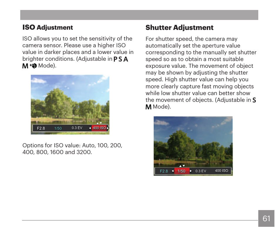 Shutter adjustment, Adjustment | Kodak PIXPRO AZ528 Digital Camera (Black) User Manual | Page 62 / 123