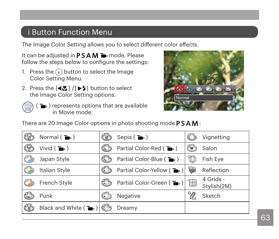 I button function menu | Kodak PIXPRO AZ528 Digital Camera (Black) User Manual | Page 64 / 123