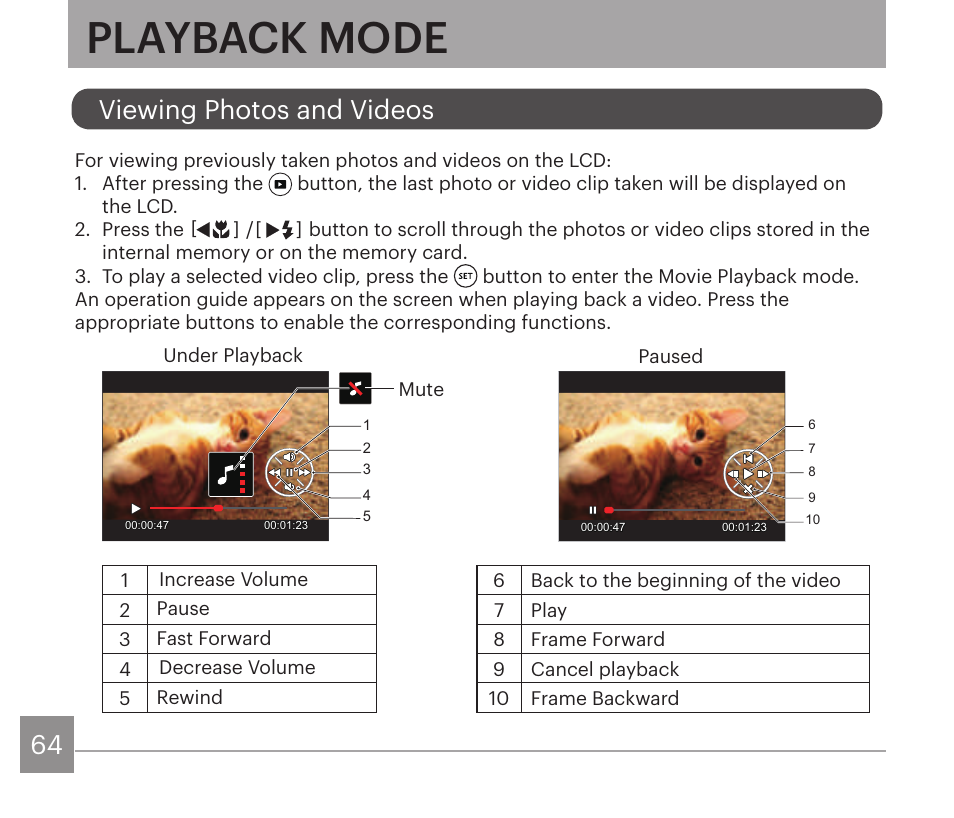 Playback mode, Viewing photos and videos | Kodak PIXPRO AZ528 Digital Camera (Black) User Manual | Page 65 / 123