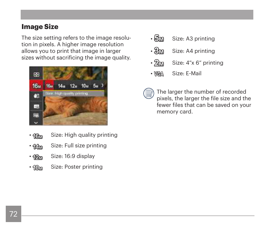 Image size | Kodak PIXPRO AZ528 Digital Camera (Black) User Manual | Page 73 / 123