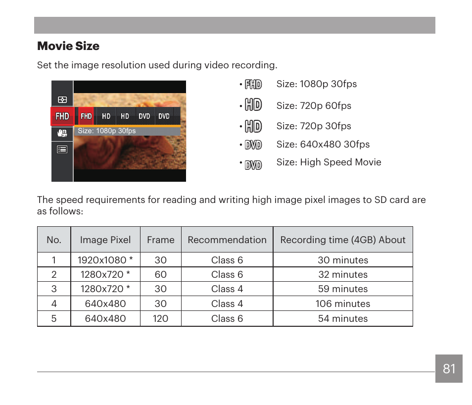 Movie size | Kodak PIXPRO AZ528 Digital Camera (Black) User Manual | Page 82 / 123