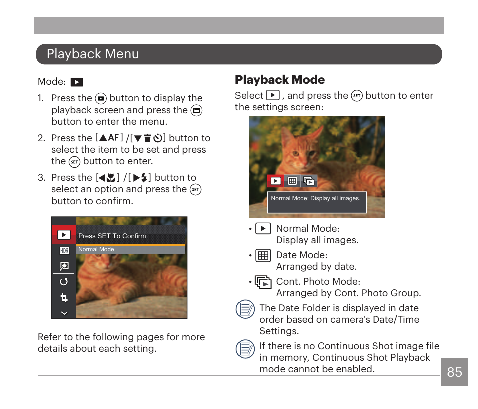 84 85 playback menu, Playback mode | Kodak PIXPRO AZ528 Digital Camera (Black) User Manual | Page 86 / 123