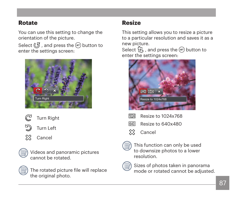 Rotate, Resize | Kodak PIXPRO AZ528 Digital Camera (Black) User Manual | Page 88 / 123