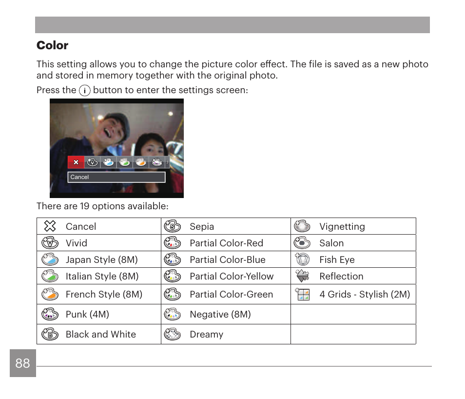 Color | Kodak PIXPRO AZ528 Digital Camera (Black) User Manual | Page 89 / 123