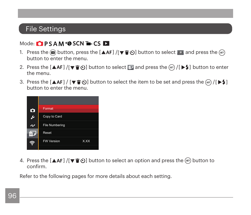 File settings | Kodak PIXPRO AZ528 Digital Camera (Black) User Manual | Page 97 / 123