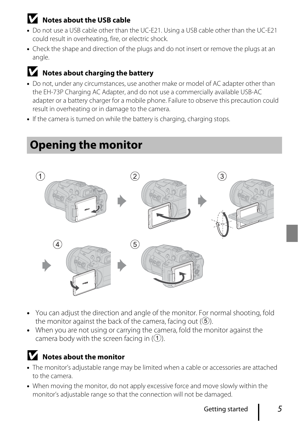 Opening the monitor | Nikon COOLPIX P950 Digital Camera User Manual | Page 15 / 44