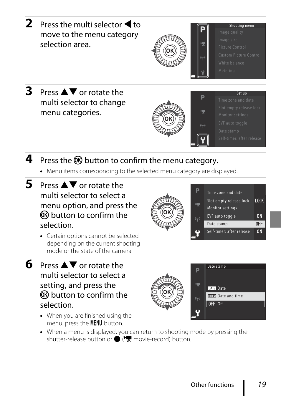 Press the k button to confirm the menu category | Nikon COOLPIX P950 Digital Camera User Manual | Page 29 / 44