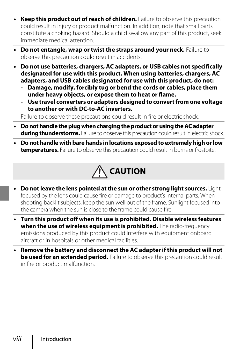 Caution, Viii | Nikon COOLPIX P950 Digital Camera User Manual | Page 8 / 44